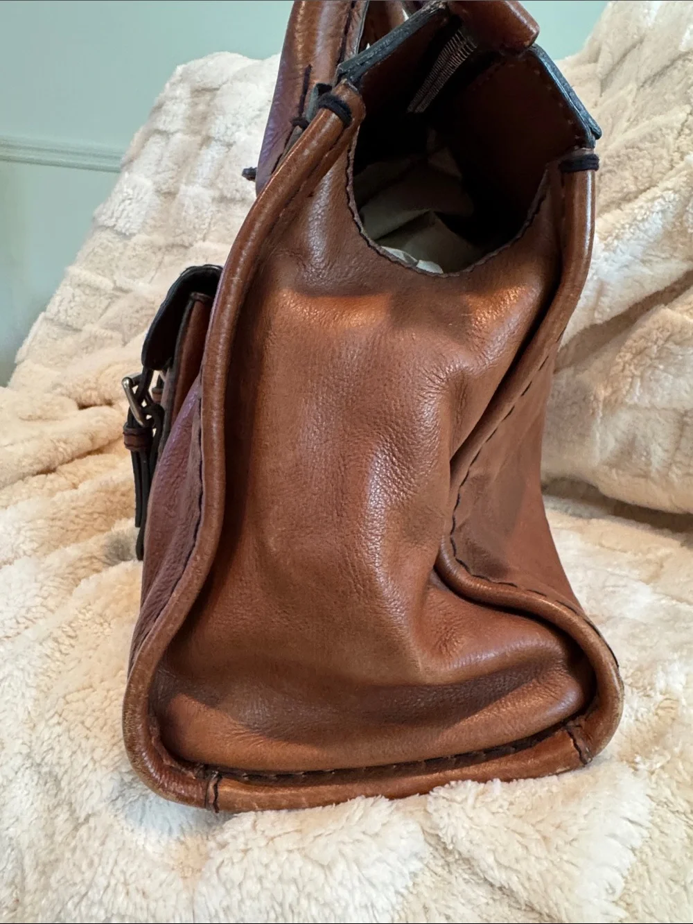 Chloe Whiskey Brown Leather Satchel with Front Buckle Pocket